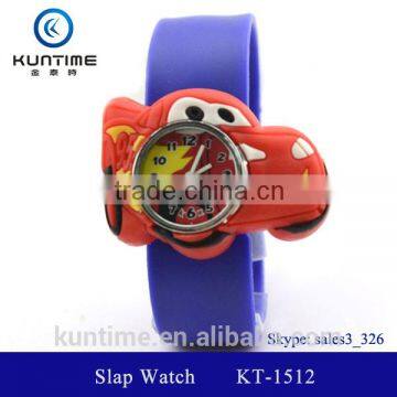 Cute cars slap watch with glass face quartz movt silicone strap for child