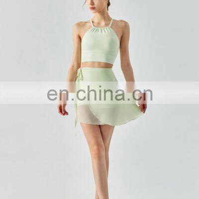 Breathable Straps Bra Match With Shorts Skirt 3 Piece Yoga Set Sexy Women Tennis Golf Sports Suit Set Girls Dancing Wear photo-3
