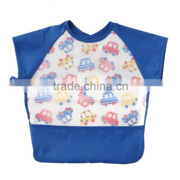 Japanese wholesale high quality new baby products useful short sleeve kids apron for meal with pocket waterproof EVA film