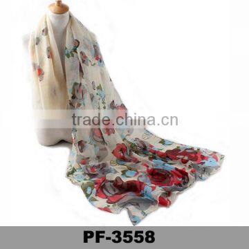 Yiwu Women's Abstract Rose Print Voile Scarf Spring Summer Shwal Wrap