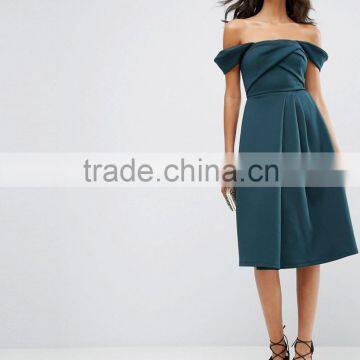 Fold Detail Bardot Scuba Prom Dress Designer One Piece Party Dress HSD5395 photo-4