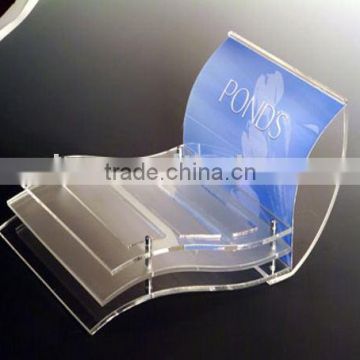 customized acrylic cosmetic countertop display stands with back psoter board