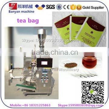 Automatic Small tea pouch packaging machine with inner outer bag thread and tag