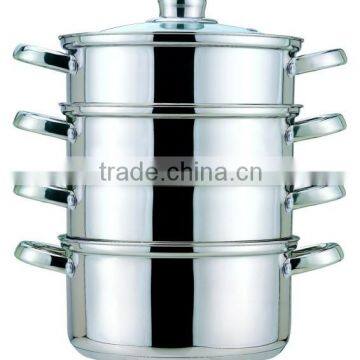 3 Layers Satin Polished Stainless Steel Steam Pot With Welded Handles photo-4