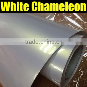 New arrival glossy vinyl pearl white chameleon, chameleon white to gold sticker with size:1.52*20m/roll