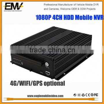 EMV 4CH Channel IP 1080P bus truck Mobile NVR with 3G GPS WIFI G-Sensor 2TB