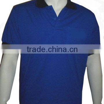 100% Cotton Custom Men Plain Blue Polo Shirt with Black Striped Collar