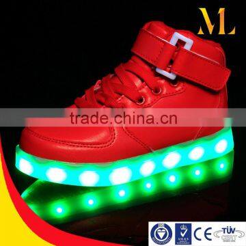 7 colors USB charging Red PU leather material lamp luminous shoes led kid shoes