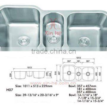 three bowls sink Stainless Steel undermount trough sink H07