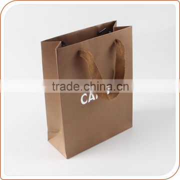 custom design logo silver stamping flat rope brown shopping bag