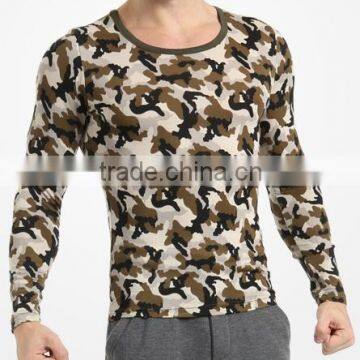 2015 Mens knitted pure cotton camo printed long t shirts with quick dry moisture transfer function