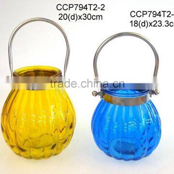 Glass lantern sprayed with color with stainless steel handle (CCP794T2)