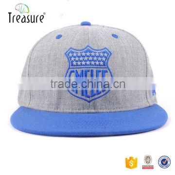 Flat brim embroidery grey acrylic wool snapback cap