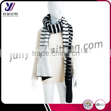 Factory wholesale sales black white strips jacquard winter knitted infinity pashmina scarf (accept custom)