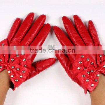 best sale fashion big bow short fingered leather driving gloves in europe