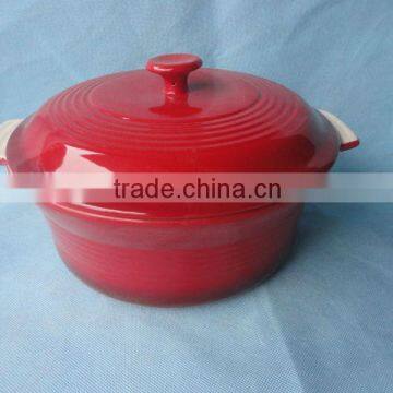 YT -red ceramic tureen with lid stock