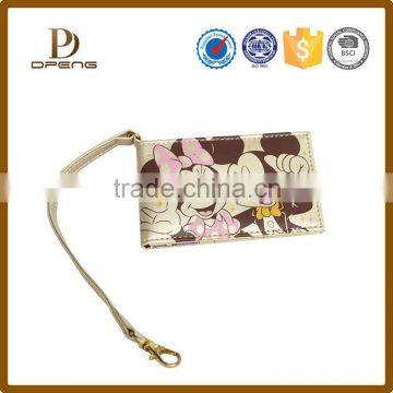 Cartoon image printed latest design ladeis custom leather purse with strap