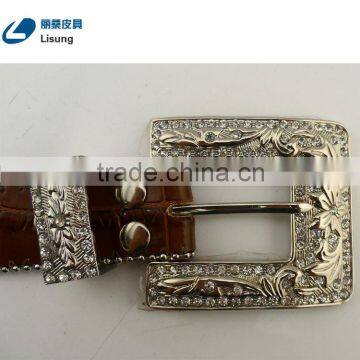Men's Handmade Crocodile Leather Rhinestone Western Belts photo-5