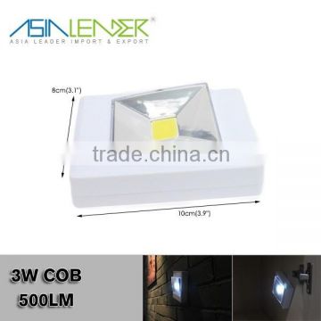 3W COB 500LM 4*AAA Battery Power Supply Night Switch Light