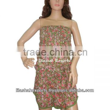 2892 Cotton Printed Short Mono Dress Ladies summer dresses Jaipur Manufacturer Exporter short beachwear one pcs jumpsuit