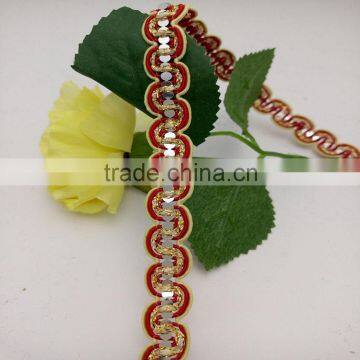 factory directly supply red covered wire golden elastic sequin braid lace