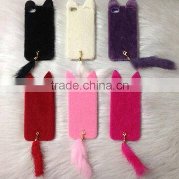 3D Cute Velvet Cat With Tassel Tail Phone Case