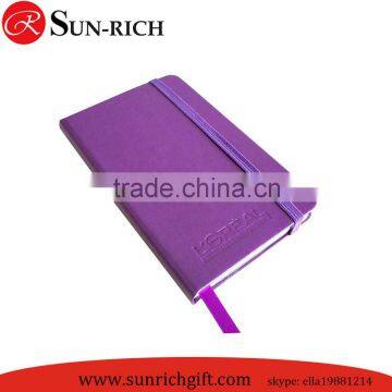 Custom logo nice purple pocket diary A6 leather cover notebook with embossed logo