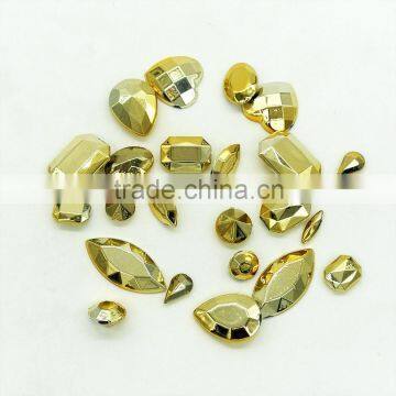 14k gold shinny golden metalic effect faceted acrylic jewels rhinestones DIY fashion decoration, craft fitting garment bags