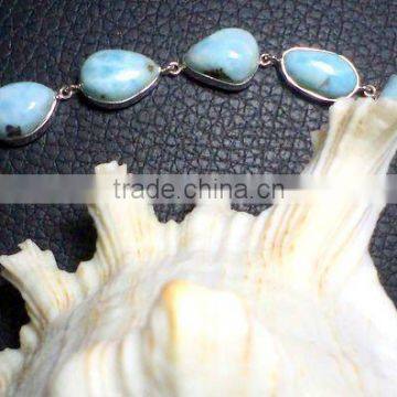 Gemstone Silver Bracelet, 925 Sterling Silver Bracelet, Larimar Silver Bracelet