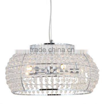 5 Lamp, Metal Chrome Ceiling Mount Chandelier with Clear Glass Beads Hanging Lamp