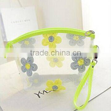 2014 fashion crystal transparent lace flowers cosmetic bag