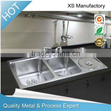 Double Bowl Stainless Steel Kitchen Sink with drain board