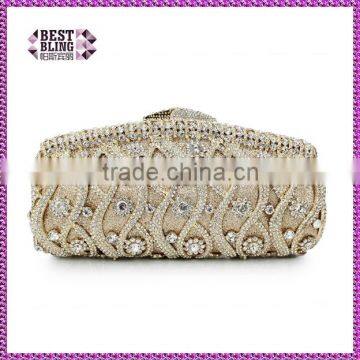 gold metal and silver stone hard case evening clutch bag rhinestone ladies clutch purses (8622A-GS2)