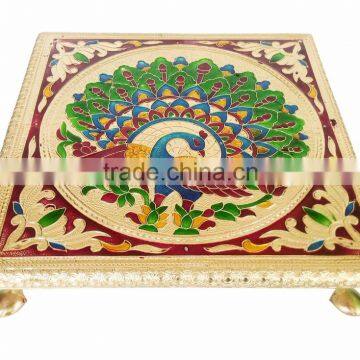 RAJWADI CHOWKI-PATLA / SITTING STOOL - PEACOCK DESIGNED WOODEN HANDMADE 10"x10"x2" CHOWKI PATLA-G.M. photo-2