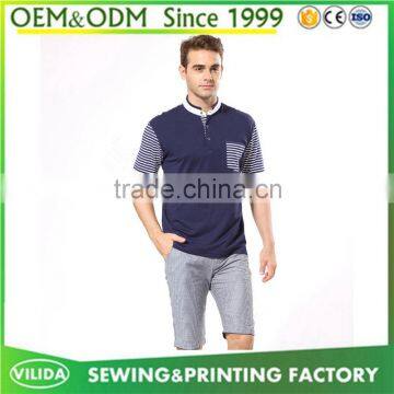 Wholesale OEM Men's Casual Short Sleeve Polo Shirt High Quality Stitching Stripe Sleeves Polo Shirt photo-5