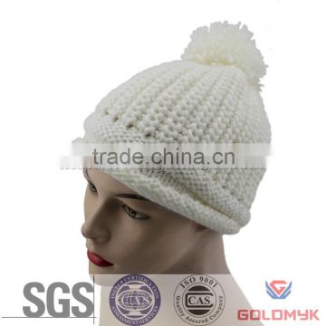 White Cheap Beanie Hats With Top Ball