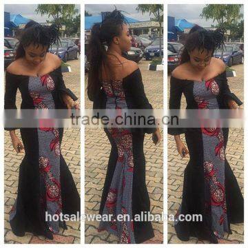 2016 Autumn New Look Flare Sleeve National Pattern Printed Long Dresses Personality Off-Shoulder Maxi Dresses For Women SMR