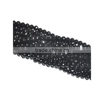 Str Black Spinel Faceted Roundel Gemstone Beads