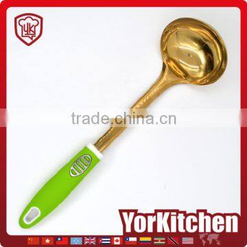 Hot sale New design TPR handle gold plating stainless steel serving ladle