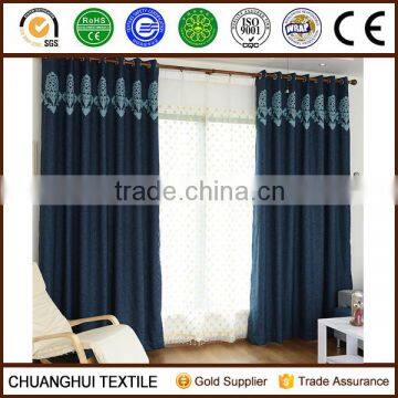 european style embroidered faux linen blackout curtain