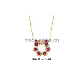 14K Solid Gold Daisy Ruby Charm Necklace