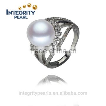 11.5-12mm AAA serling silver white flower shape button freshwater pearl ring