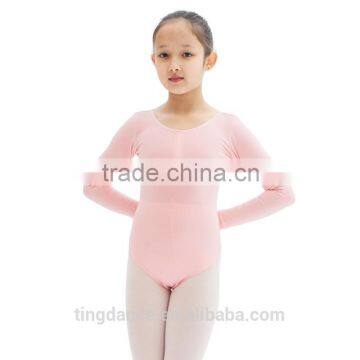 2015 new drew-string neck long sleeve cotton girls leotard