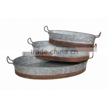 3 Piece Set Metal Oval Vintage Serving Trays