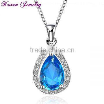 New Sapphire Blue Crystal Platinum Plated Pendant Necklace Collar Choker Necklace Women Fashion Necklaces for Women 2014