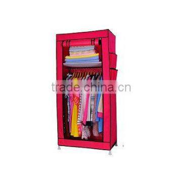 Rose Red Fabric Cupboard Bedroom Rack Shelve Rail Clothes Storage Wardrobe