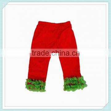Hot Sale Red Simple Ruffle Cotton Knitted Baby Girls Pants Children Clothing Girls Summer Chiffon Pants Christmas Style For Baby