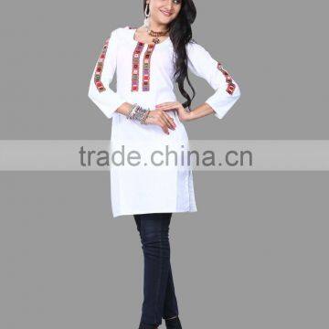 smart White Embroidery kurtis for exports