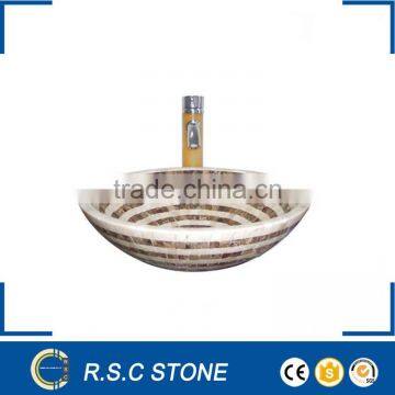 Dark emperador marble brown mosaic vessel sink