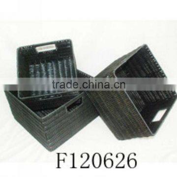 Set of Three Black Square Plastic Storage Basket With Common Handle